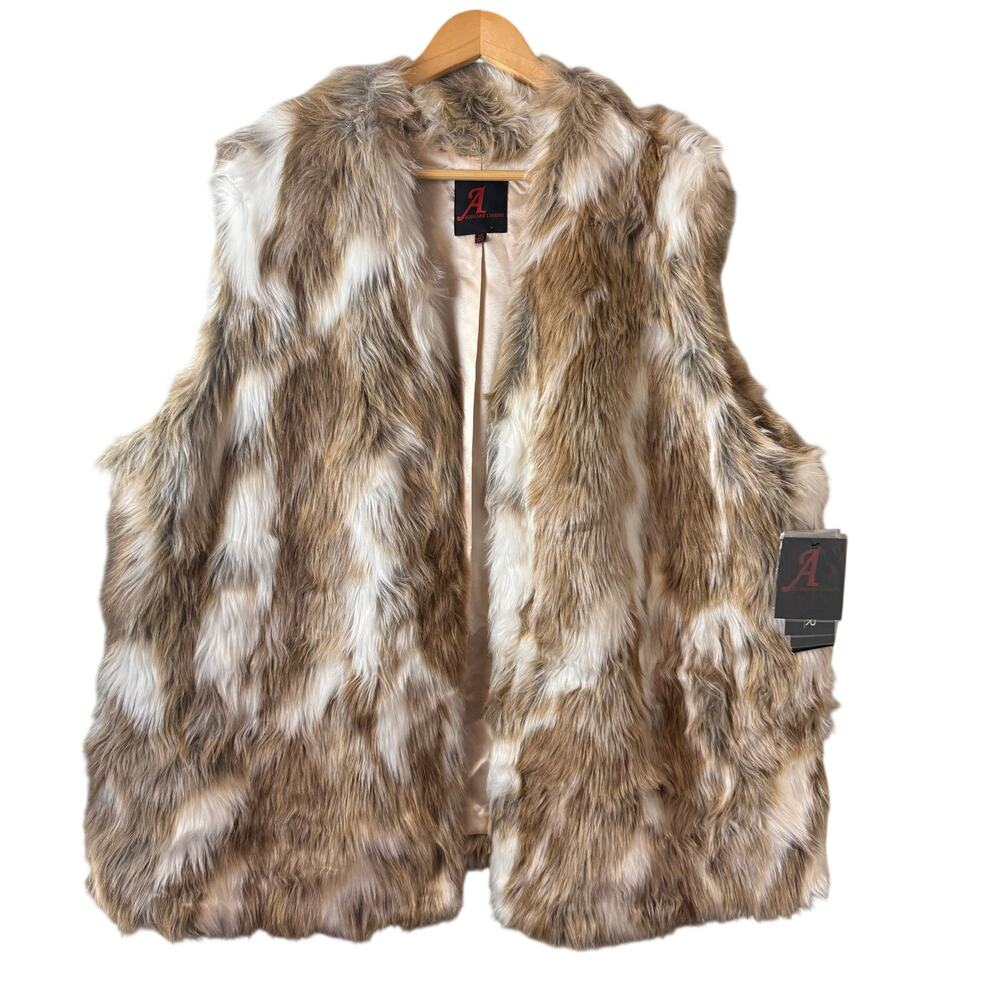 NWT Adrienne Landau multicolored faux fur vest Women’s 3X brown Pockets